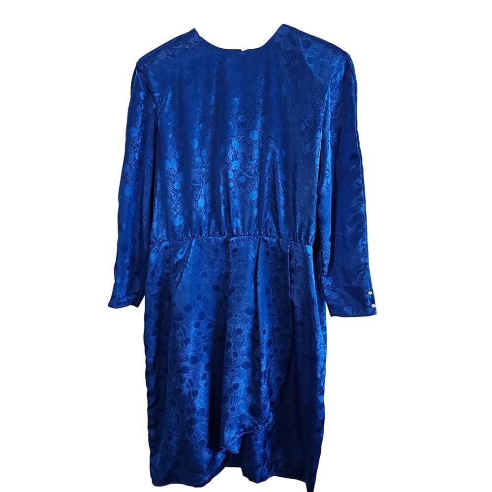 Vintage Sateen Dress Womens 1X Med Mod Preppy 60s Glam Silky Modest Floral